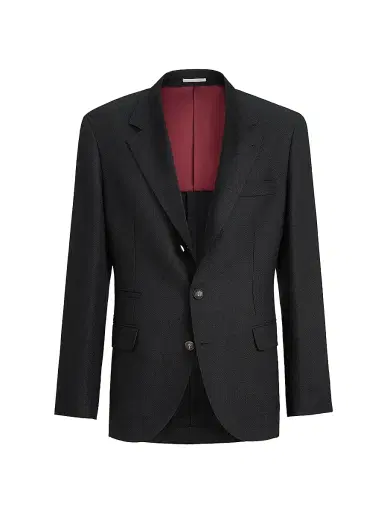 Brunello Cucinelli Men's Silk, Linen and Wool Hopsack Deconstructed Blazer - Black - Size 44 | Thumbnail 2 Brunello Cucinelli Men's Silk, Linen and Wool Hopsack Deconstructed Blazer - Black - Size 44 | Thumbnail 2