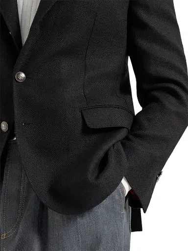 Brunello Cucinelli Men's Silk, Linen and Wool Hopsack Deconstructed Blazer - Black - Size 44 | Thumbnail 5 Brunello Cucinelli Men's Silk, Linen and Wool Hopsack Deconstructed Blazer - Black - Size 44 | Thumbnail 5