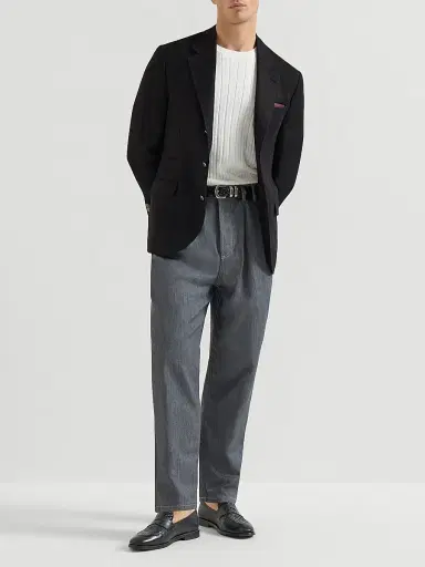Brunello Cucinelli Men's Silk, Linen and Wool Hopsack Deconstructed Blazer - Black - Size 44 | Thumbnail 6 Brunello Cucinelli Men's Silk, Linen and Wool Hopsack Deconstructed Blazer - Black - Size 44 | Thumbnail 6