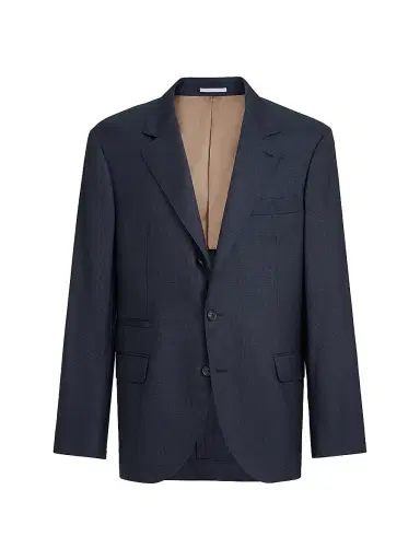 Brunello Cucinelli Men's Virgin Wool Houndstooth Blazer Jacket - Navy Blue - Size 48 | Thumbnail 2