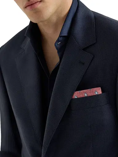 Brunello Cucinelli Men's Virgin Wool Houndstooth Blazer Jacket - Navy Blue - Size 48 | Thumbnail 4