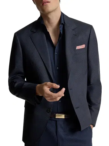 Brunello Cucinelli Men's Virgin Wool Houndstooth Blazer Jacket - Navy Blue - Size 48 | Thumbnail 5