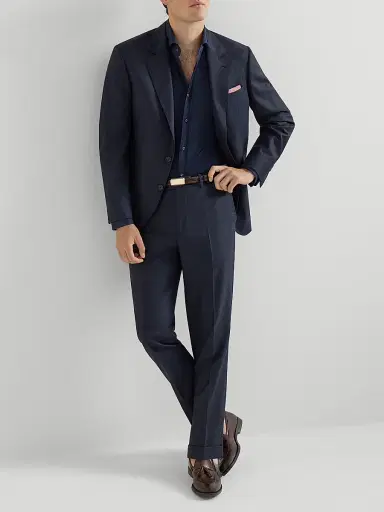 Brunello Cucinelli Men's Virgin Wool Houndstooth Blazer Jacket - Navy Blue - Size 48 | Thumbnail 6