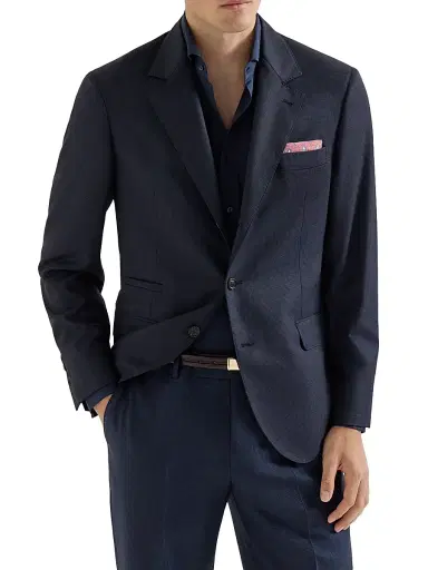 Brunello Cucinelli Men's Virgin Wool Houndstooth Blazer Jacket - Navy Blue - Size 48 | Thumbnail 1
