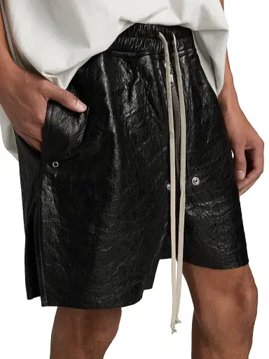 Rick Owens Men's Bela Leather Drawstring Shorts - Black - Size 36 | Thumbnail 6 Rick Owens Men's Bela Leather Drawstring Shorts - Black - Size 36 | Thumbnail 6