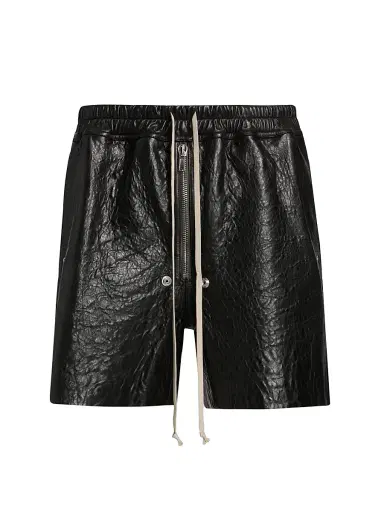 Rick Owens Men's Bela Leather Drawstring Shorts - Black - Size 36 | Thumbnail 1 Rick Owens Men's Bela Leather Drawstring Shorts - Black - Size 36 | Thumbnail 1
