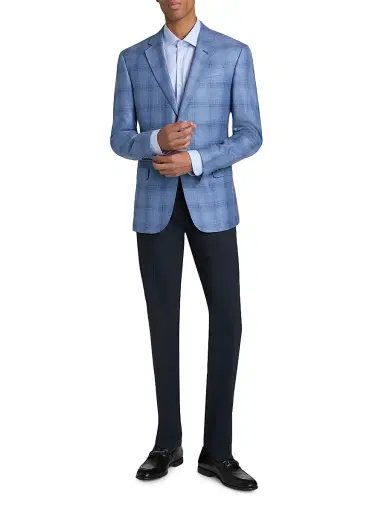 Emporio Armani Men's Plaid Single-Breasted Jacket - Blue - Size 42 | Thumbnail 2 Emporio Armani Men's Plaid Single-Breasted Jacket - Blue - Size 42 | Thumbnail 2