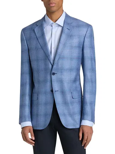 Emporio Armani Men's Plaid Single-Breasted Jacket - Blue - Size 42 | Thumbnail 3 Emporio Armani Men's Plaid Single-Breasted Jacket - Blue - Size 42 | Thumbnail 3