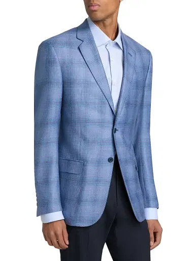 Emporio Armani Men's Plaid Single-Breasted Jacket - Blue - Size 42 | Thumbnail 4 Emporio Armani Men's Plaid Single-Breasted Jacket - Blue - Size 42 | Thumbnail 4