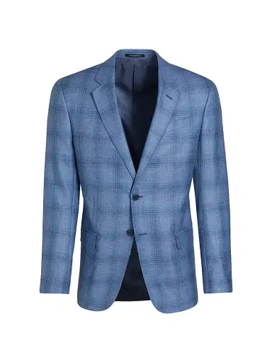 Emporio Armani Men's Plaid Single-Breasted Jacket - Blue - Size 42 | Thumbnail 1 Emporio Armani Men's Plaid Single-Breasted Jacket - Blue - Size 42 | Thumbnail 1
