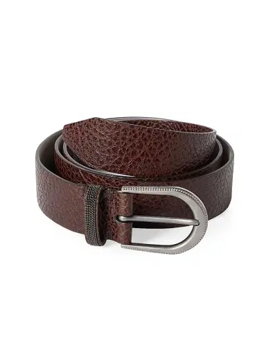 Brunello Cucinelli Women's Glossy Hammered Calfskin Belt with Monili - Brown | Thumbnail 3