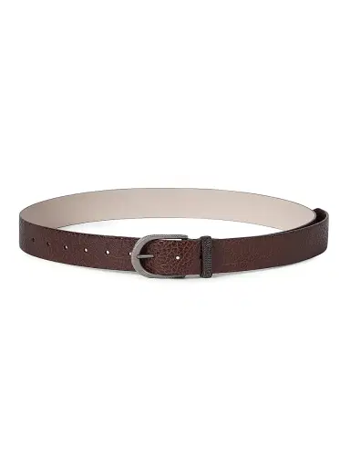 Brunello Cucinelli Women's Glossy Hammered Calfskin Belt with Monili - Brown | Thumbnail 1