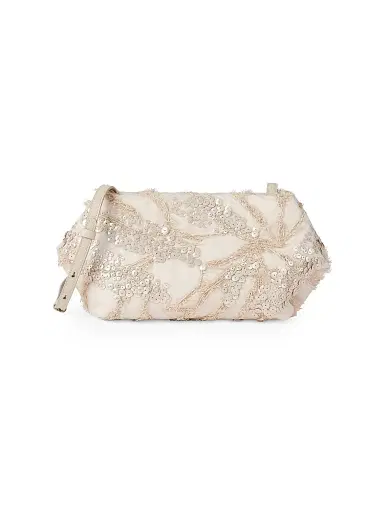 Brunello Cucinelli Women's Silk Organza Pouch with Dazzling Seabed Embroidery - Beige | Thumbnail 3 Brunello Cucinelli Women's Silk Organza Pouch with Dazzling Seabed Embroidery - Beige | Thumbnail 3