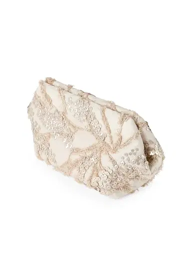 Brunello Cucinelli Women's Silk Organza Pouch with Dazzling Seabed Embroidery - Beige | Thumbnail 5 Brunello Cucinelli Women's Silk Organza Pouch with Dazzling Seabed Embroidery - Beige | Thumbnail 5