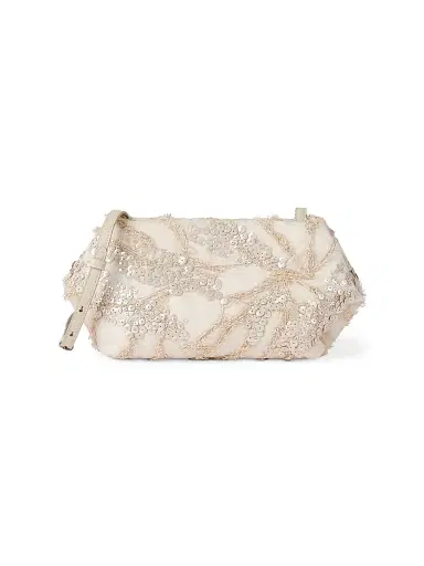 Brunello Cucinelli Women's Silk Organza Pouch with Dazzling Seabed Embroidery - Beige | Thumbnail 1 Brunello Cucinelli Women's Silk Organza Pouch with Dazzling Seabed Embroidery - Beige | Thumbnail 1