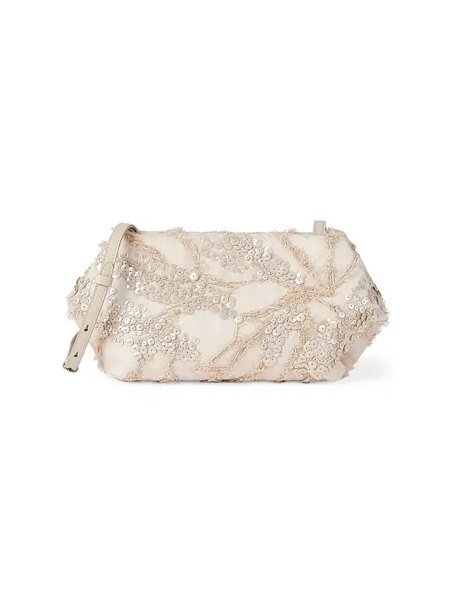 Brunello Cucinelli Women's Silk Organza Pouch with Dazzling Seabed Embroidery - Beige