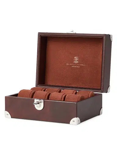 Brunello Cucinelli Burnished Calfskin Watch Organizer - Brown | Thumbnail 2