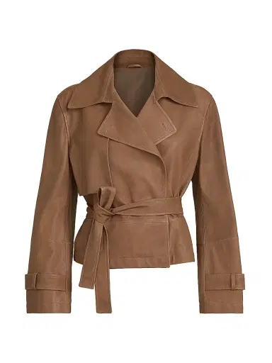 Brunello Cucinelli Women's Vintage Nappa Leather Cropped Trench Coat - Brown | Thumbnail 1
