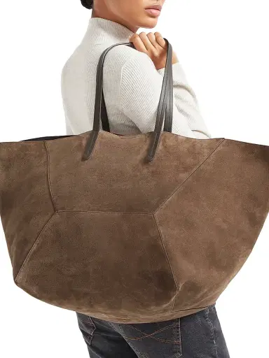 Brunello Cucinelli Women's Suede with Monili in Tote Bag - Bark | Thumbnail 2
