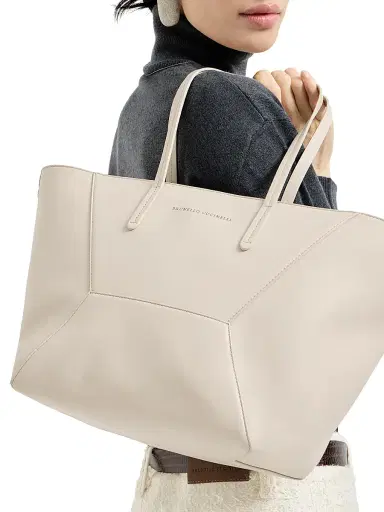 Brunello Cucinelli Women's Calfskin Tote Bag with Monili | Thumbnail 2 Brunello Cucinelli Women's Calfskin Tote Bag with Monili | Thumbnail 2