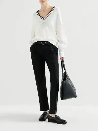 Brunello Cucinelli Women's Stretch Twisted Cotton Twill Cigarette Trousers - Black | Thumbnail 6 Brunello Cucinelli Women's Stretch Twisted Cotton Twill Cigarette Trousers - Black | Thumbnail 6