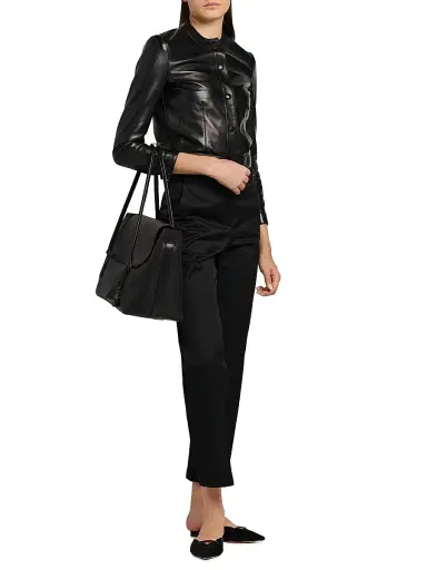 Tom Ford Women's Leather Cardigan Jacket - Naa Black - Size 10 | Thumbnail 2