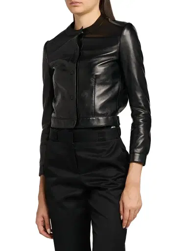 Tom Ford Women's Leather Cardigan Jacket - Naa Black - Size 10 | Thumbnail 4