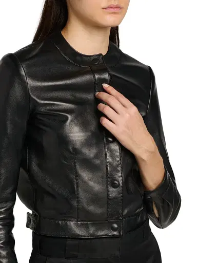 Tom Ford Women's Leather Cardigan Jacket - Naa Black - Size 10 | Thumbnail 6