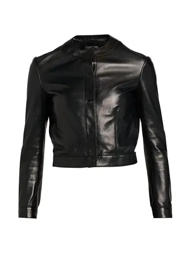 Tom Ford Women's Leather Cardigan Jacket - Naa Black - Size 10 | Thumbnail 1