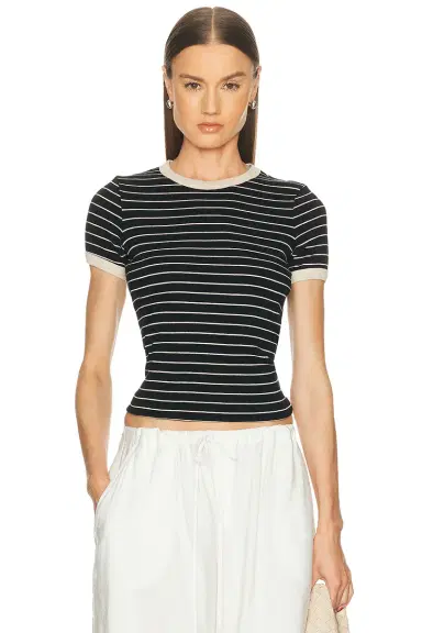 Enza Costa Cotton Stripe Classic Short Sleeve Tee | Thumbnail 1