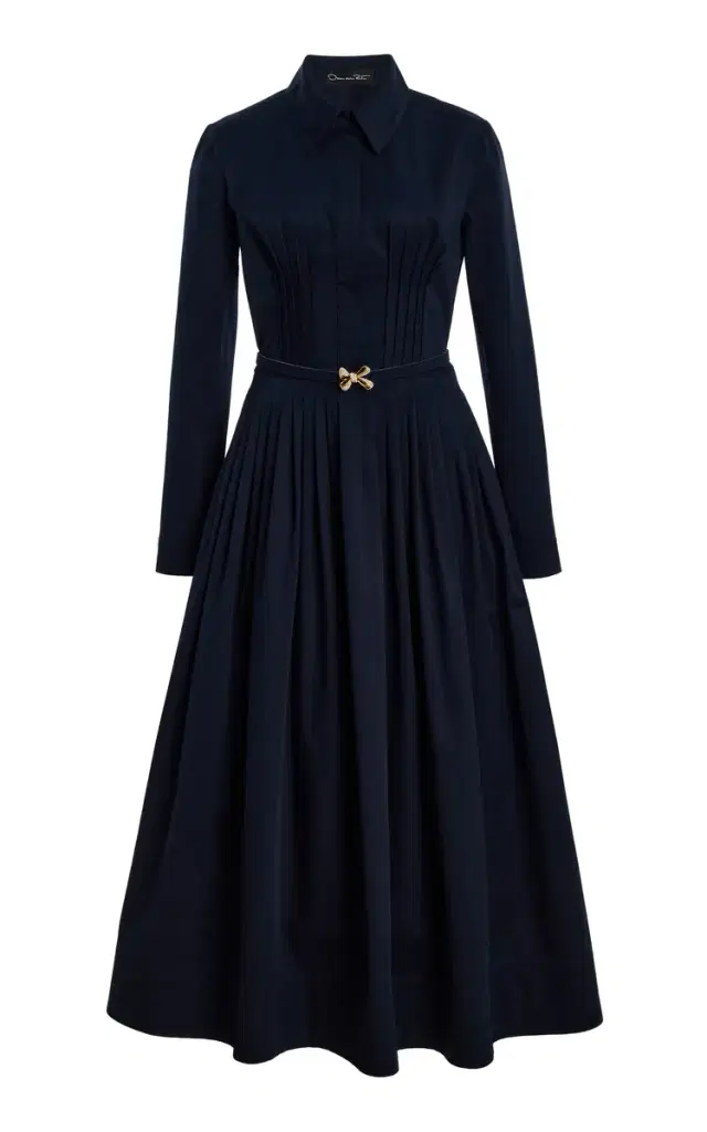 Oscar de la Renta Collared Stretch-Twill Midi Dress