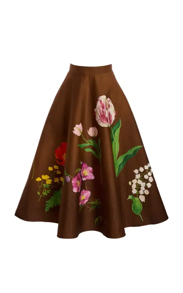 Oscar de la Renta Botanical Stretch-Cotton Midi Circle Skirt