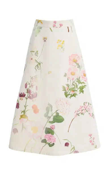 Oscar de la Renta Botanical Cotton-Denim Midi Skirt | Thumbnail 1 Oscar de la Renta Botanical Cotton-Denim Midi Skirt | Thumbnail 1