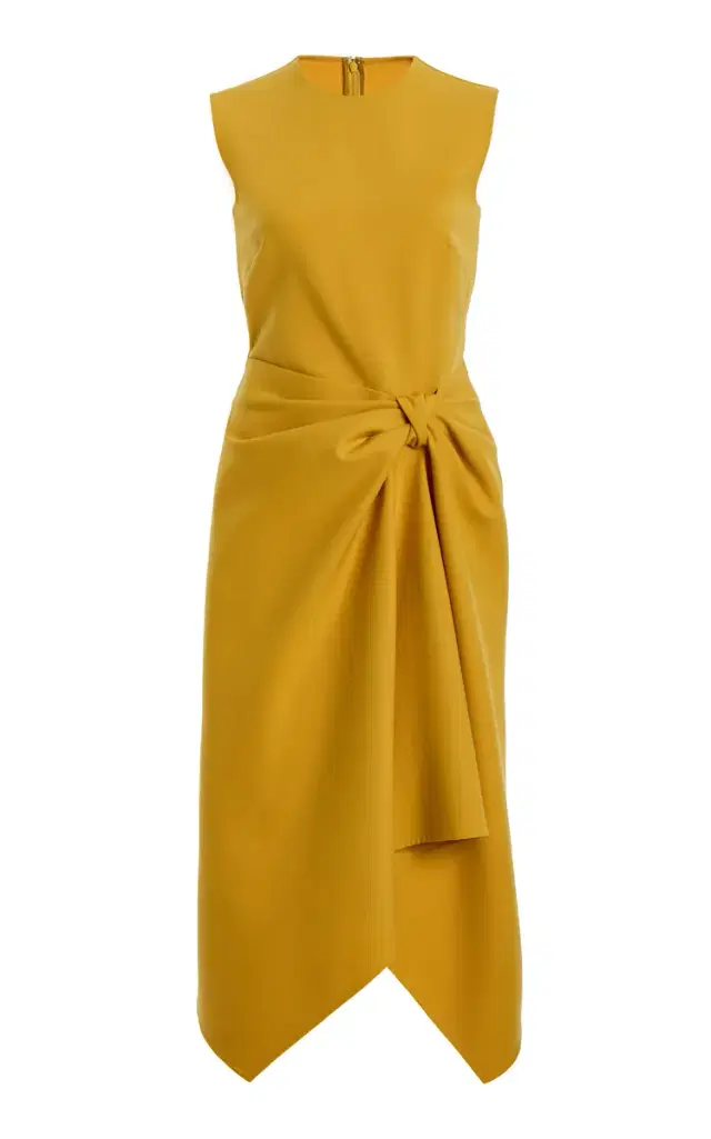 Oscar de la Renta Draped-Waist Wool-Blend Cocktail Midi Dress