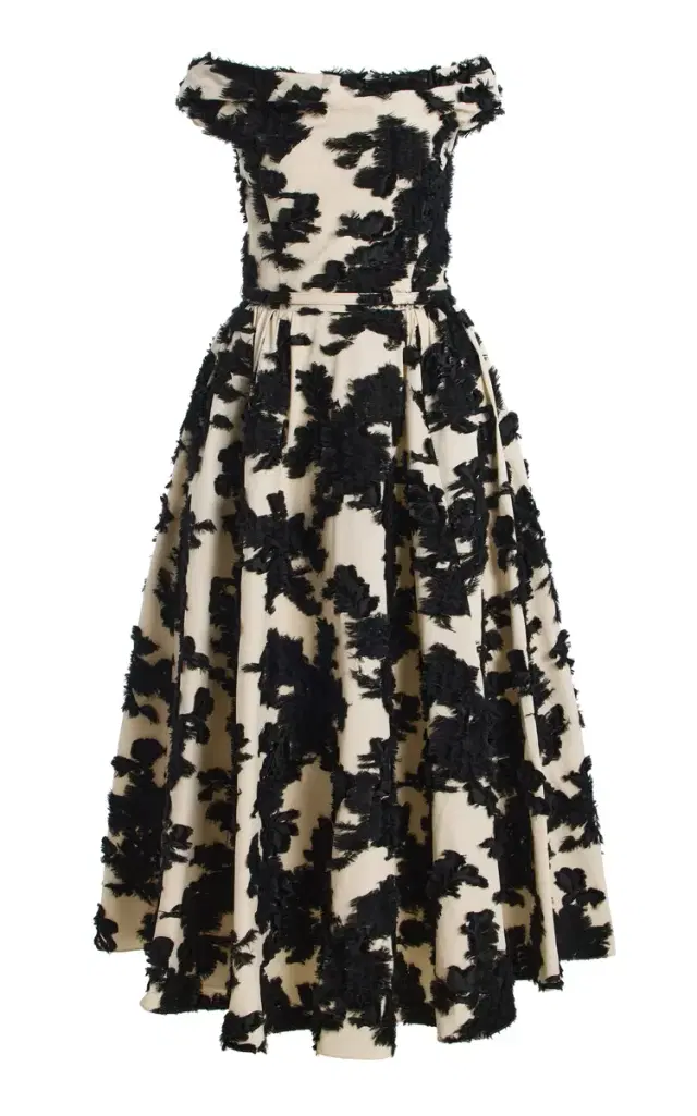 Oscar de la Renta Off-The-Shoulder Abstract Fil Coupe Midi Dress
