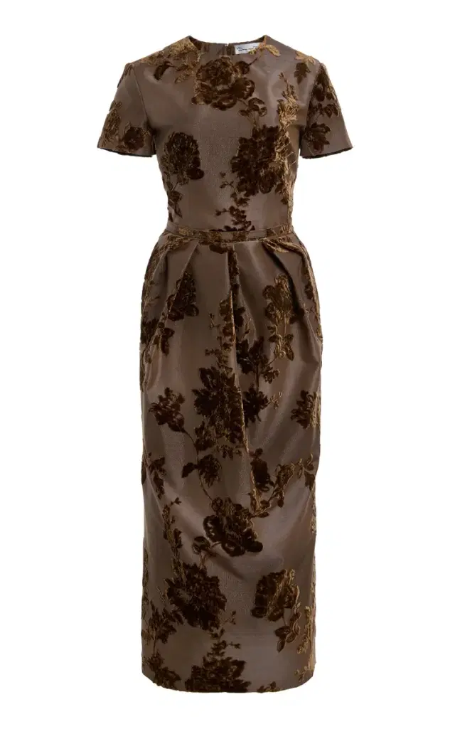 Oscar de la Renta Peony Velvet-Jacquard Midi Cocktail Dress