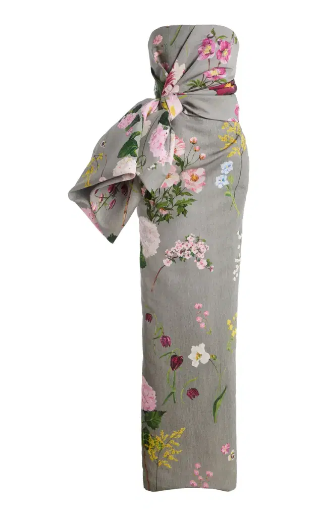 Oscar de la Renta Mixed Botanical Faille Gown