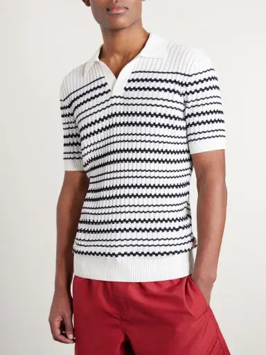 Orlebar Brown Canet Striped Ribbed-Knit Organic Cotton Polo Shirt - Men | Thumbnail 3