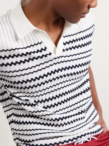 Orlebar Brown Canet Striped Ribbed-Knit Organic Cotton Polo Shirt - Men | Thumbnail 5