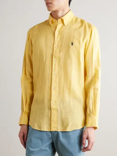 Polo Ralph Lauren Button-Down Collar Logo-Embroidered Linen Shirt - Men | Thumbnail 3