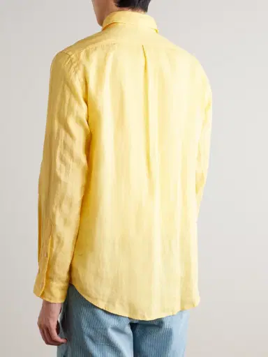 Polo Ralph Lauren Button-Down Collar Logo-Embroidered Linen Shirt - Men | Thumbnail 4