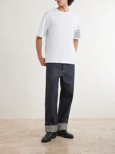 Thom Browne Striped Cotton-Piqué T-Shirt - Men | Thumbnail 2 Thom Browne Striped Cotton-Piqué T-Shirt - Men | Thumbnail 2