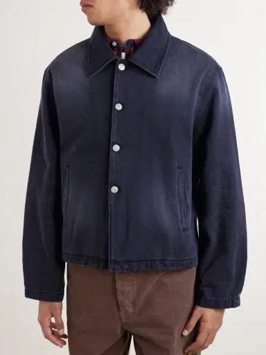 mfpen Union Cropped Garment-Dyed Organic Denim Jacket - Men | Thumbnail 3