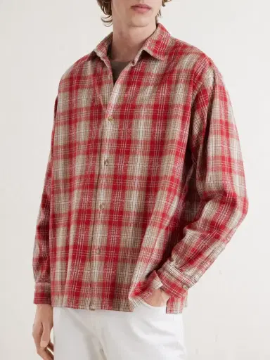 A.PRESSE Checked Cotton and Silk-Blend Twill Shirt - Men | Thumbnail 3