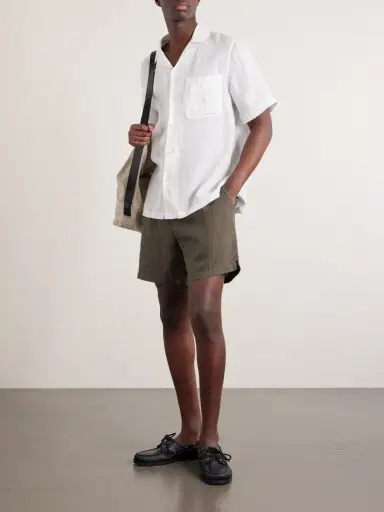 James Perse Straight-Leg Garment-Dyed Linen Drawstring Shorts - Men | Thumbnail 2