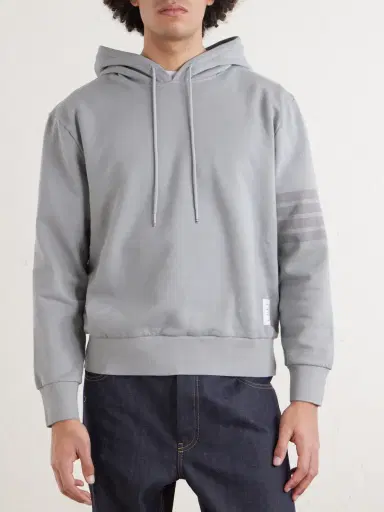 Thom Browne Logo-Appliquéd Striped Cotton-Jersey Hoodie - Men | Thumbnail 3