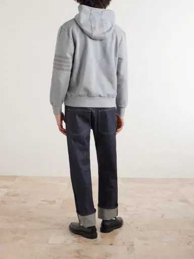 Thom Browne Logo-Appliquéd Striped Cotton-Jersey Hoodie - Men | Thumbnail 4