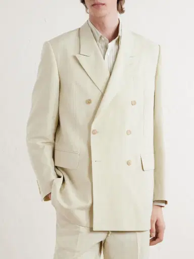 Auralee Double-Breasted Wool, Cotton And Linen-Blend Oxford Blazer - Men | Thumbnail 3
