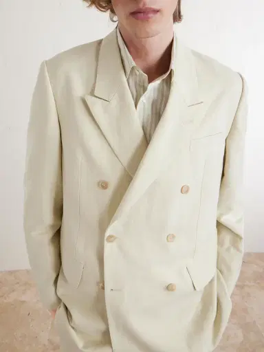 Auralee Double-Breasted Wool, Cotton And Linen-Blend Oxford Blazer - Men | Thumbnail 5