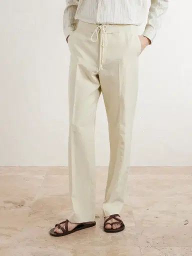 Auralee Straight-Leg Wool, Cotton and Linen-Blend Oxford Drawstring Trousers - Men | Thumbnail 3 Auralee Straight-Leg Wool, Cotton and Linen-Blend Oxford Drawstring Trousers - Men | Thumbnail 3